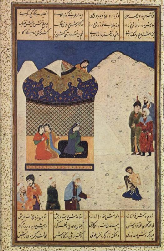 unknow artist Majnun with the Black dog outside Layla-s Camp oil painting picture